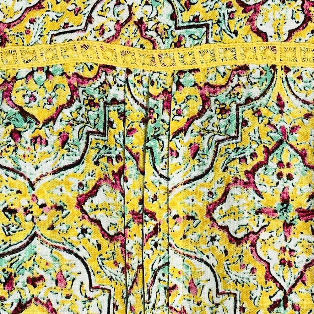 Anthropologie Pilcro Pintuck Peasant Blouse Yellow Floral Lace Trim Size S - Picture 15 of 16